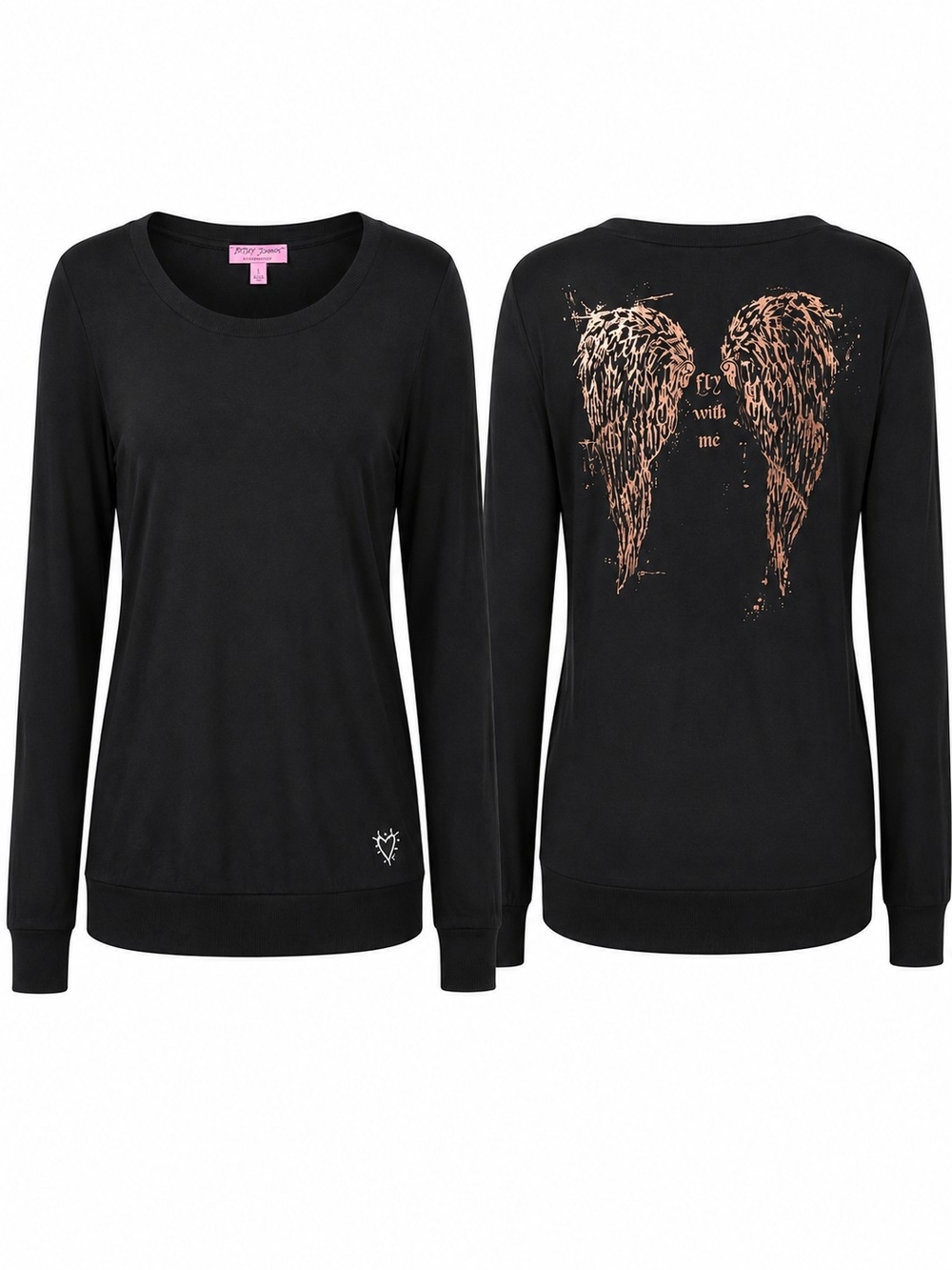 BETSEY JOHNSON | Performance Copper Angel Wings Fly With Me Black Top | L